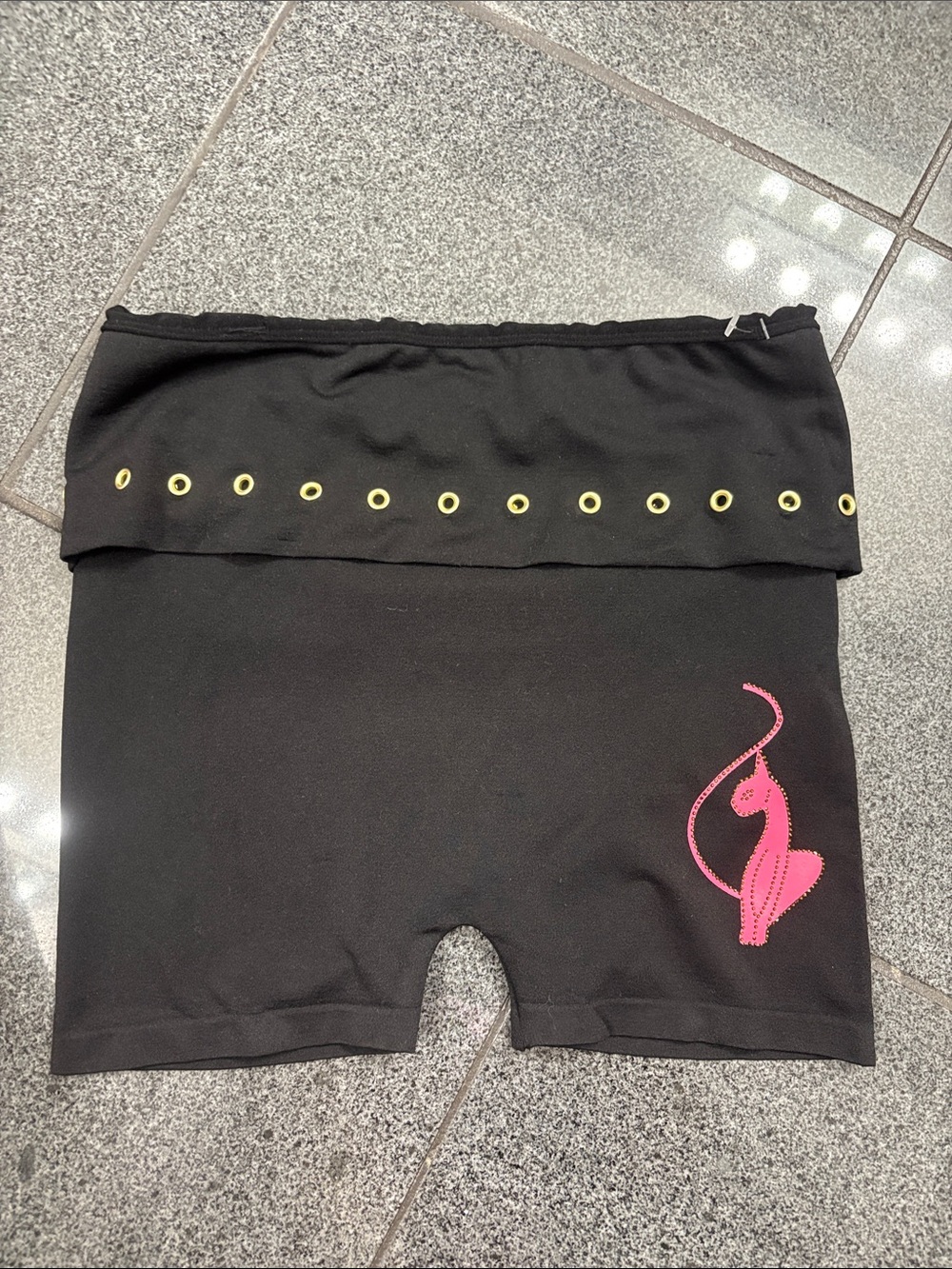 Baby Phat Black Fold-Over Bike Shorts with Pink Cat Logo